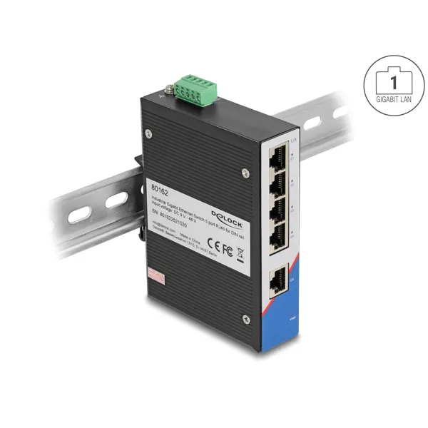 Delock - 80162 - Delock industrial Gigabit Ethernet switch 5 port RJ45 for DIN rail