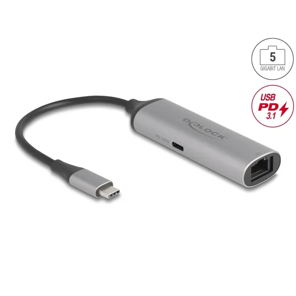 Delock - 81591 - Delock USB Type-C Netzwerk Adapter 5 Gigabit LAN 1 x RJ45 mit Power Delivery PD